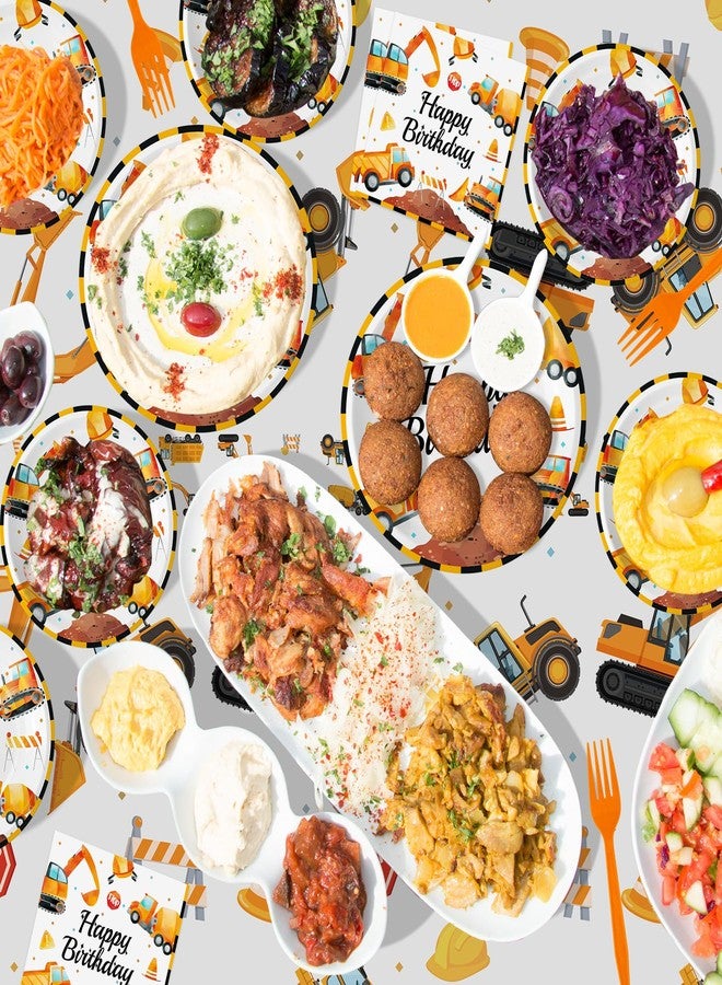 Litmitfu 100 Pcs Construction Birthday Party Supplies - Construction Themed Plates and Napkins Forks Set, Disposable Dump Truck Tableware for Boys Kids Birthday Party Decorations Favors, Serve 25 Guests - Image 5